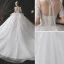 Illusion White Glitter Wedding Dresses 2021 Ball Gown Backless Beading Pearl Scoop Neck Short Sleeve Royal Train Wedding