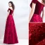 Chic / Beautiful Burgundy Evening Dresses  2019 A-Line / Princess Off-The-Shoulder Suede Crystal Short Sleeve Backless Floor-Length / Long Formal Dresses
