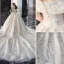 Classy Ivory Wedding Dresses 2019 Ball Gown Off-The-Shoulder Beading Sequins Lace Flower Short Sleeve Backless Cathedral Train