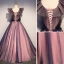 Élégant Violet Robe De Bal 2019 Princesse Encolure Carrée Perle Appliques En Dentelle Fleur Sans Manches Dos Nu Longue Robe De Ceremonie