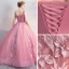 Chic / Beautiful Candy Pink Quinceañera Prom Dresses 2018 Ball Gown Lace Flower Pearl V-Neck Backless Sleeveless Floor-Length / Long Formal Dresses