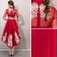 Chic / Beautiful Burgundy Cocktail Dresses 2019 A-Line / Princess High Neck Gold Lace Flower 1/2 Sleeves Asymmetrical Formal Dresses