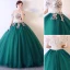 Elegant Dark Green Prom Dresses 2019 Ball Gown Off-The-Shoulder Appliques Lace Short Sleeve Backless Floor-Length / Long Formal Dresses