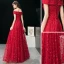 Modern / Fashion Burgundy Evening Dresses  2019 A-Line / Princess Off-The-Shoulder Sequins Lace Flower Short Sleeve Backless Floor-Length / Long Formal Dresses