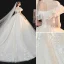 Illusion Champagne Lace Flower Sequins Wedding Dresses 2021 Ball Gown High Neck Ruffle Short Sleeve Backless Cathedral Train Wedding