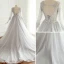 Luxury / Gorgeous Grey Prom Dresses 2018 A-Line / Princess Bow Handmade  Beading Sequins Scoop Neck Backless Long Sleeve Chapel Train Formal Dresses