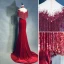 Luxury / Gorgeous Burgundy Handmade  Beading Tassel Evening Dresses  2019 Trumpet / Mermaid High Neck Suede Sash Lace Flower Short Sleeve Sweep Train Formal Dresses