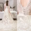 Schöne Ivory / Creme Strand Brautkleider / Hochzeitskleider 2019 A Linie V-Ausschnitt Schleife Spitze Blumen Ärmellos Rückenfreies Hof-Schleppe