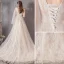 Schöne Ivory / Creme Brautkleider / Hochzeitskleider 2019 A Linie V-Ausschnitt Spitze Blumen Ärmellos Rückenfreies Sweep / Pinsel Zug