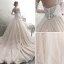 Stilig Champagne Bröllopsklänningar 2019 Prinsessa Av Axeln Beading Spets Blomma Ärmlös Halterneck Chapel Train