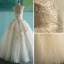 Elegant Champagne Wedding Dresses 2018 Ball Gown Appliques Scoop Neck Backless Sleeveless Floor-Length / Long Wedding