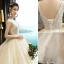 Elegant Champagne Wedding Dresses 2019 A-Line / Princess Scoop Neck Beading Sequins Sleeveless Backless Court Train