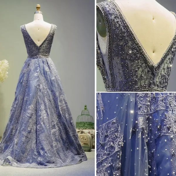 Luxury / Gorgeous Royal Blue Evening Dresses 2019 A-Line / Princess V-Neck Beading Crystal Sleeveless Backless Floor-Length / Long Formal Dresses