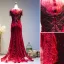Luxury / Gorgeous Burgundy Handmade  Beading Evening Dresses  2019 Trumpet / Mermaid Scoop Neck Crystal Tassel Lace Flower Short Sleeve Sweep Train Formal Dresses