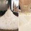 Fabulous Champagne Wedding Dresses 2019 Ball Gown Spaghetti Straps Ruffle Lace Flower Sequins Sleeveless Backless Royal Train