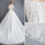 Affordable Ivory Wedding Dresses 2019 A-Line / Princess Off-The-Shoulder Beading Tassel Pearl Crystal Lace Flower Short Sleeve Backless Court Train