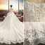 Stilig Champagne Bröllopsklänningar 2019 Prinsessa Av Axeln Beading Paljetter Appliqués Spets Blomma Korta ärm Halterneck Royal Train Bröllop
