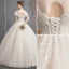 Lovely Champagne Wedding Dresses 2019 Ball Gown Scoop Neck Beading Lace Flower Short Sleeve Backless Floor-Length / Long