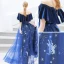 Chic / Beautiful Royal Blue Evening Dresses  2019 A-Line / Princess Suede V-Neck Star Sequins Rhinestone Short Sleeve Backless Ankle Length Formal Dresses