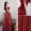 Chic / Beautiful Burgundy Glitter Evening Dresses  Prom Dresses 2021 A-Line / Princess Off-The-Shoulder Beading Sequins Short Sleeve Backless Floor-Length / Long Evening Party Prom Formal Dresses