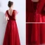 Chic / Beautiful Burgundy Evening Dresses  2019 A-Line / Princess V-Neck Beading Crystal Lace Flower Short Sleeve Backless Floor-Length / Long Formal Dresses