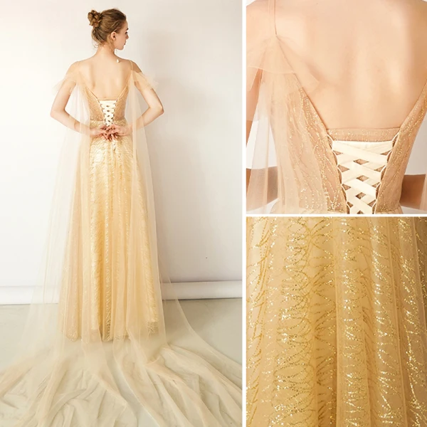 Charming Gold Evening Dresses 2019 A-Line / Princess V-Neck Glitter Sequins Sleeveless Backless Floor-Length / Long Formal Dresses