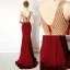 Chic / Beautiful Burgundy Evening Dresses  2019 Trumpet / Mermaid V-Neck Rhinestone Sleeveless Backless Sweep Train Formal Dresses