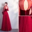 Chic / Beautiful Burgundy Evening Dresses  2019 A-Line / Princess High Neck Suede Bow Long Sleeve Backless Floor-Length / Long Formal Dresses