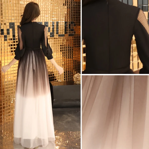 Chic / Beautiful Gradient-Color Evening Dresses  2019 A-Line / Princess Bow V-Neck 3/4 Sleeve Floor-Length / Long Formal Dresses