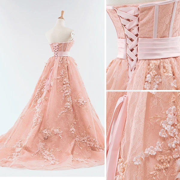 Elegant Perle Rosa Ballkjoler 2018 Prinsesse Perle Appliques Kjæreste Ryggløse Uten Ermer Chapel Train Formelle Kjoler