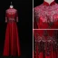 Chinese style Burgundy Evening Dresses  2019 A-Line / Princess High Neck Lace Flower Sequins Tassel 3/4 Sleeve Backless Floor-Length / Long Formal Dresses