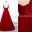 Chic / Belle Bordeaux Robe De Soirée 2019 Princesse Bretelles Spaghetti Noeud Perlage Cristal Sans Manches Dos Nu Longue Robe De Ceremonie