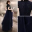 Style Chinois Bleu Marine Robe De Soirée 2019 Princesse Col Haut Perlage Cristal Manches Courtes Longue Robe De Ceremonie