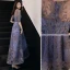 Chic / Belle Océan Bleu Robe De Soirée 2019 Princesse Encolure Dégagée En Dentelle Fleur 1/2 Manches Longue Robe De Ceremonie