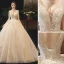 Élégant Champagne Robe De Mariée 2019 Robe Boule V-Cou En Dentelle Fleur Sans Manches Dos Nu Longue