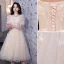 Chic / Beautiful Champagne Lace Butterfly Homecoming Graduation Dresses 2021 A-Line / Princess Square Neckline Short Sleeve Tea-length Formal Dresses