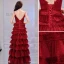 Chic / Belle Bordeaux Robe De Soirée 2019 Princesse Bretelles Spaghetti Tachetée Sans Manches Dos Nu Volants en Cascade Longue Robe De Ceremonie