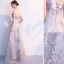 Elegante Silber Abendkleider 2019 A Linie Bandeau Strass Spitze Blumen Ärmellos Rückenfreies Lange Festliche Kleider