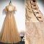 Élégant Champagne Robe De Bal 2021 Princesse Col Haut Perlage En Dentelle Paillettes Manches Courtes Dos Nu Longue Promo Robe De Ceremonie