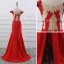 Chic / Belle Bordeaux Robe De Soirée 2019 Trompette / Sirène De l'épaule Perlage Paillettes En Dentelle Fleur Manches Courtes Dos Nu Train De Balayage Fendue devant Robe De Ceremonie