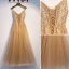 Élégant Champagne Robe De Soirée 2019 Princesse Bretelles Spaghetti Perlage Paillettes En Dentelle Fleur Sans Manches Dos Nu Longue Robe De Ceremonie