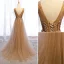 Élégant Champagne Robe De Soirée 2019 Princesse V-Cou Perlage Faux Diamant Appliques En Dentelle Fleur Manches Courtes Dos Nu Train De Balayage Robe De Ceremonie