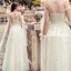 Modern / Fashion Champagne Evening Dresses  2019 A-Line / Princess Scoop Neck Pearl Lace Flower Sequins Sleeveless Backless Floor-Length / Long Formal Dresses