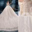 Classy Ivory Wedding Dresses 2019 A-Line / Princess Scoop Neck Beading Sequins Pearl Lace Flower Short Sleeve Backless Cathedral Train
