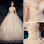 Fabulous Champagne Wedding Dresses 2019 Ball Gown Off-The-Shoulder Sequins Beading Tassel Short Sleeve Backless Royal Train