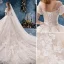 Fabulous Ivory Wedding Dresses 2019 A-Line / Princess V-Neck Pearl Appliques Lace Flower Short Sleeve Backless Royal Train