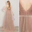 Schöne Pearl Rosa Abendkleider 2019 A Linie Spaghettiträger Perlenstickerei Kristall Perle Pailletten Ärmellos Rückenfreies Gespaltete Front Lange Festliche Kleider