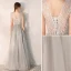 Classy Grey Evening Dresses  2019 A-Line / Princess V-Neck Beading Sleeveless Backless Floor-Length / Long Formal Dresses