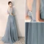 Elegant Sky Blue Evening Dresses  2019 A-Line / Princess V-Neck Beading Lace Flower Short Sleeve Backless Floor-Length / Long Formal Dresses