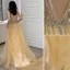 Sexy Jaune Robe De Soirée 2019 Princesse V-Cou Paillettes Sans Manches Dos Nu Longue Robe De Ceremonie